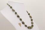 Olive green glass bead necklace with moss agate stone beads.