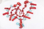 Natural red bamboo coral and turquoise necklace.