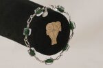 Emerald green quartz glass bead bracelet with sterling silver .