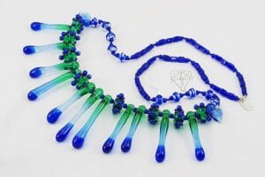blue green glass icicle necklace