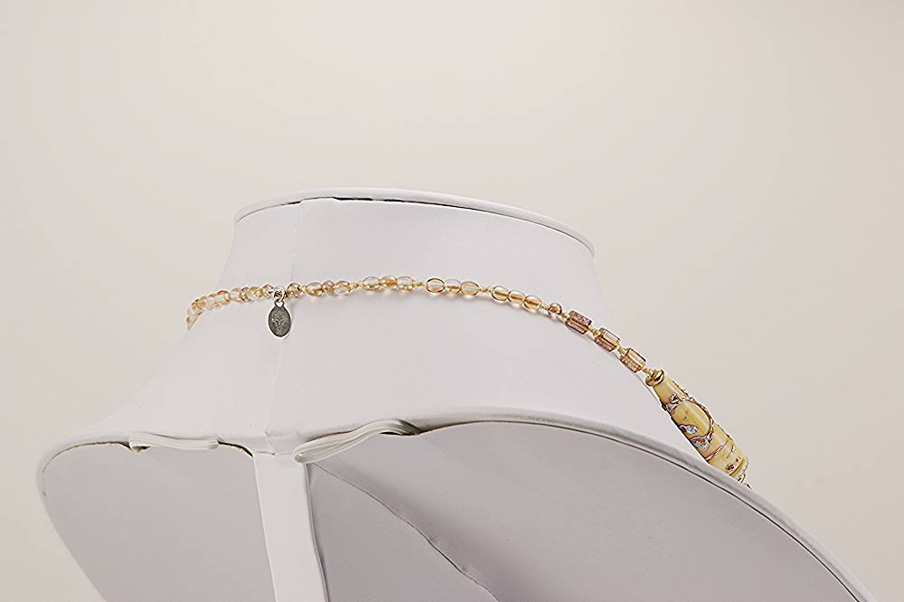 Handmade ivory and sterling silver colored glass bead necklace