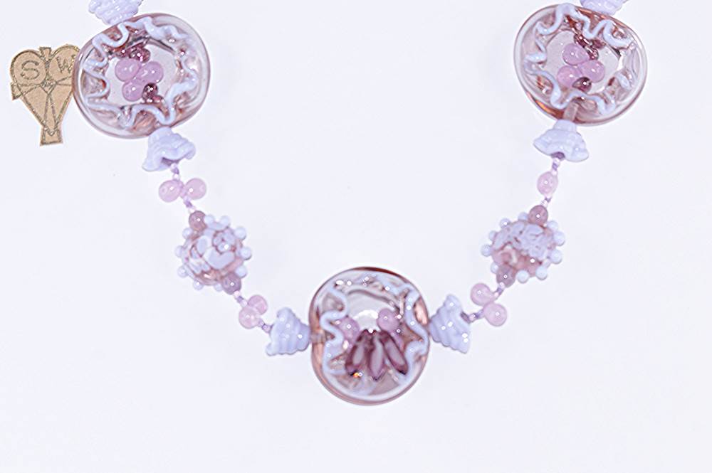 Lavender, glass bead, sea anemone necklace.