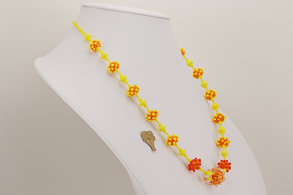 Handmade yellow and orange glass bead necklace