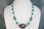 Red and Turquoise, handmade, glass beaded necklace.