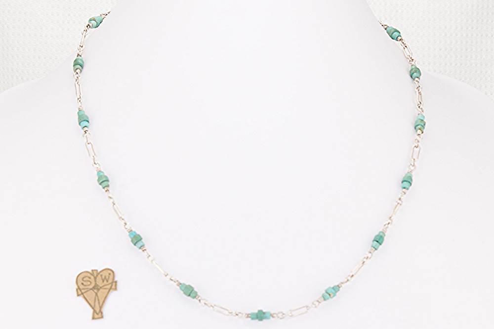 One of a kind, hand made, natural turquoise and sterling silver necklace.