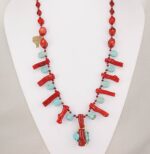 Turquoise and red bamboo coral hand made necklace