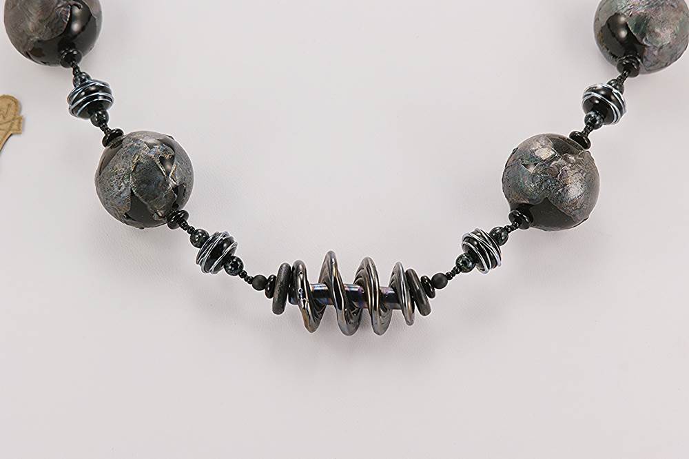 black grey silver accented glass bead necklace