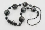 black glass bead necklace with sterling silver accents