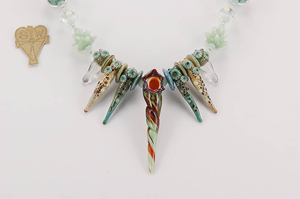 Handmade amazonite and sage glass bead necklace