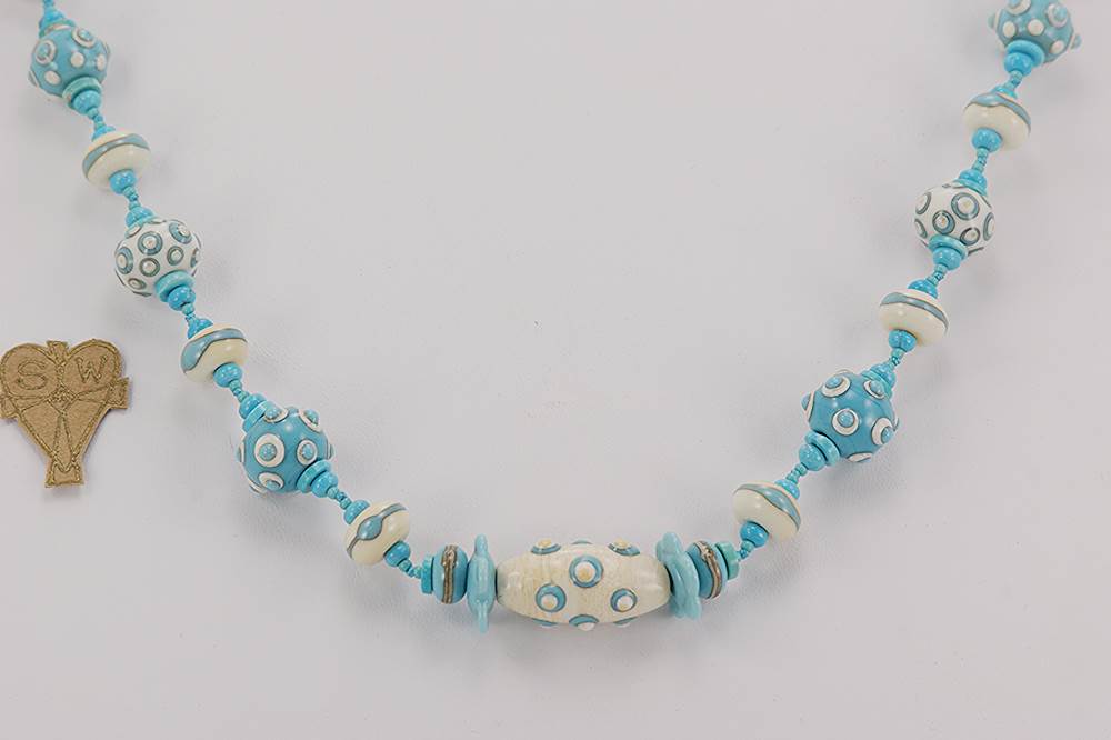 Turquoise and colored glass bead necklace
