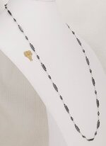 35 inch long, highly polished hematite beaded necklace.