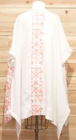 White and peach colored cloak made of 100% Japanese shibori linen. Featuring (2) large front pockets.