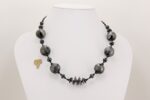 black grey glass silver necklace