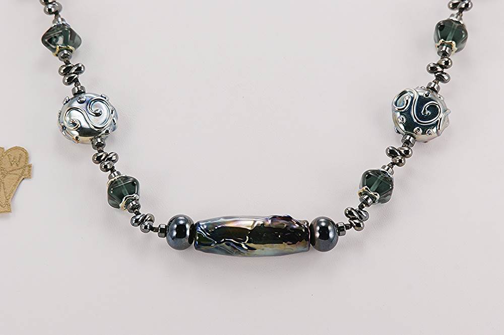 necklace blue glass silver accents