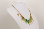 necklace green gold glass leaves jade rutilated gold quartz beads