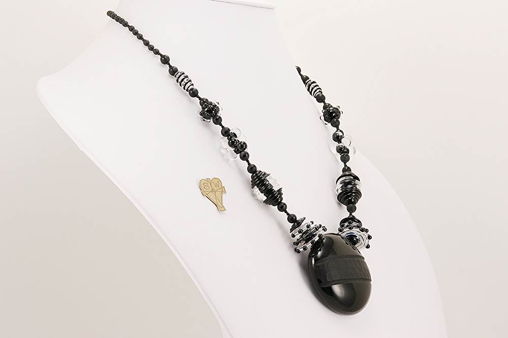necklace with black and clear glass beads