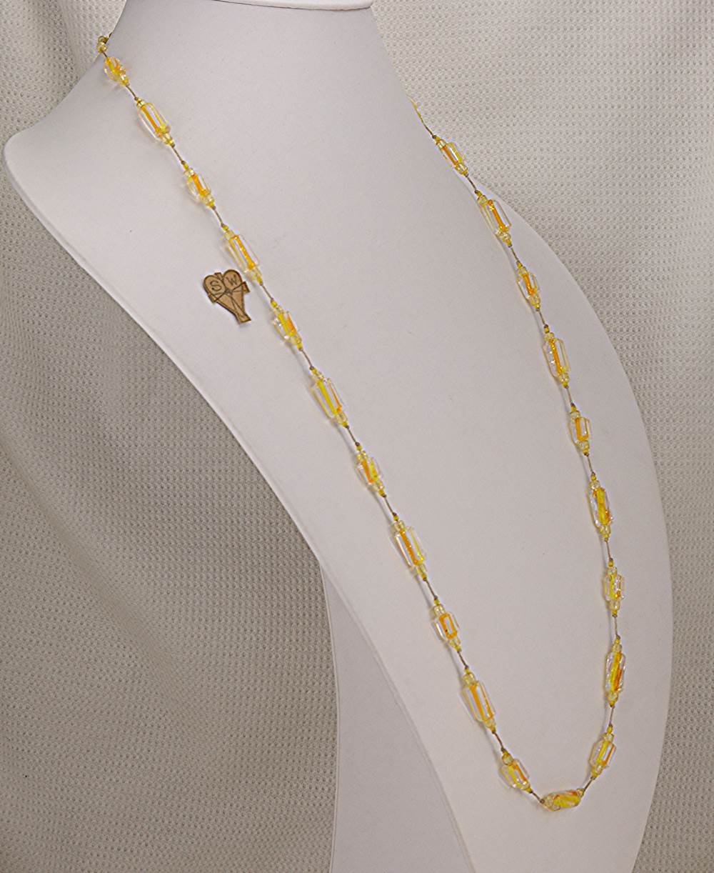 Handmade, yellow and orange, glass, necklace with Austrian and Japanese beads