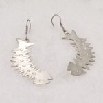 Flat plate silver fish bone earrings.