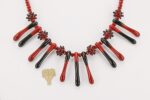 red velvet and jet black glass beaded necklace