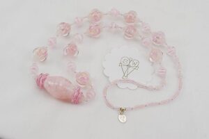 cotton candy pink glass beaded necklace with rose quartz