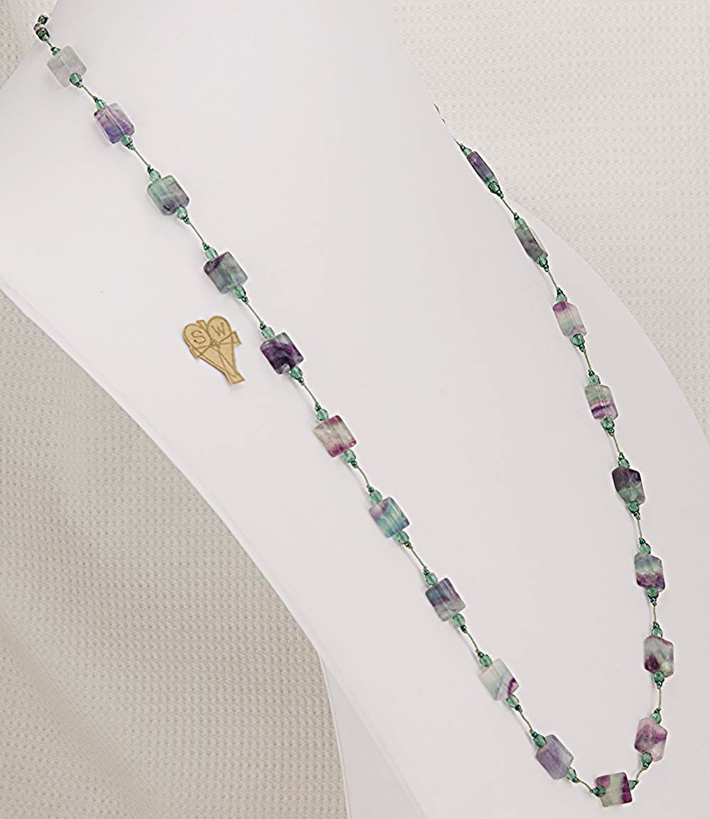 31 inch long, teal and purple tourmaline, stone necklace