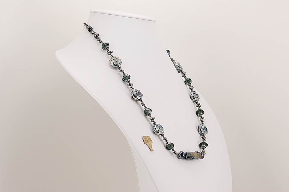 blue hematite silver beaded necklace
