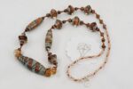 Necklace with copper, grey and brown color glass beads.