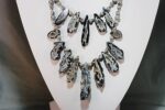 Gray lace agate, geode statement necklace with faceted gray lace agate beads.
