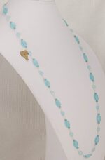 37 inch long, light blue chalcedony, freshwater pearl and blue beryl beaded necklace.