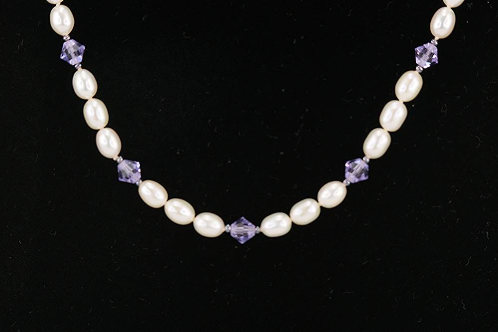 Fresh water pearl necklace with purple Swarovski crystals
