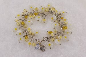 Lemon yellow, Venetian Millefiori and Japanese beaded bracelet on sterling silver chain.