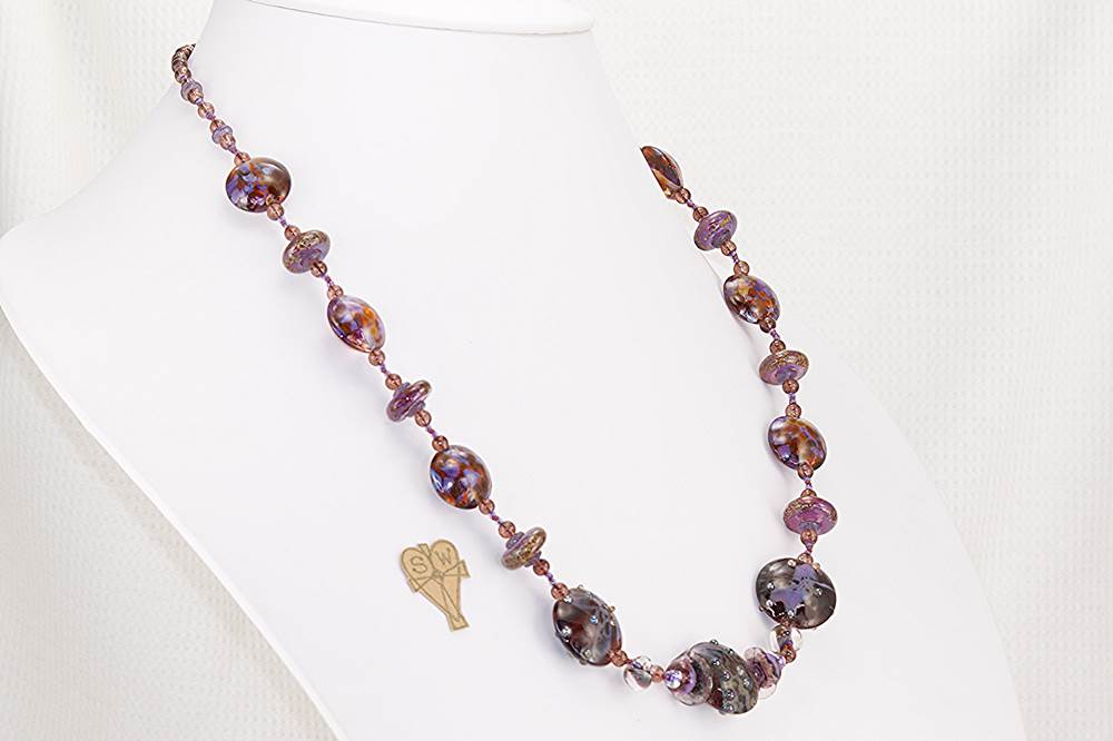 Raspberry and purple grape colored glass bead necklace.