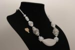 clear and etched white glass bead necklace with sterling silver accents