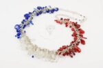 Red, white and blue Swarovski crystal necklace with sterling silver.
