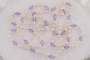 Freshwater pearl necklace with amethyst Swarovski crystals