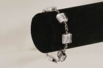 Unique, handmade, black and silver, Venetian dichroic glass bead bracelet with sterling silver.