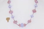 Pink and lavender, opalescent, hand blown, glass bead, necklace