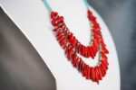 Red, bamboo, coral, statement necklace.