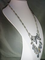 Gray lace agate geode necklace with faceted gray lace agate beads
