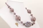 Plum purple glass bead necklace with sterling silver raku.