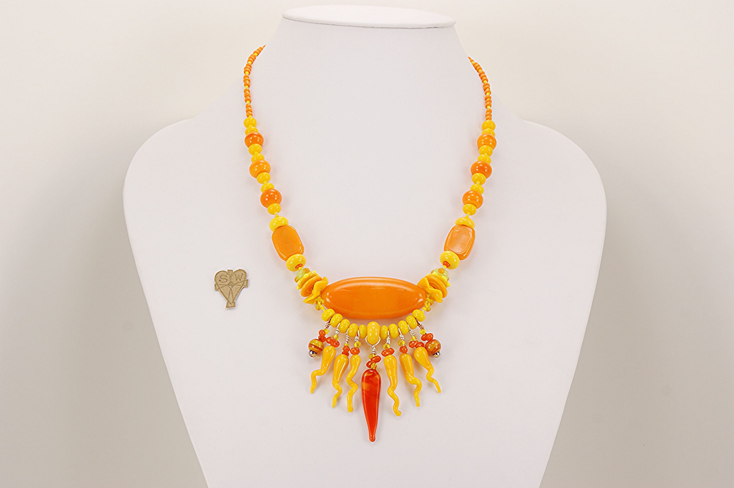Necklace with brilliant yellow and orange glass beads