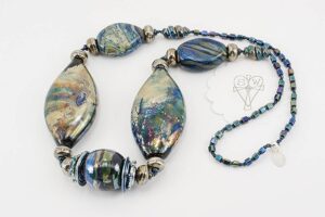 necklace blue black metallic colored glass beads