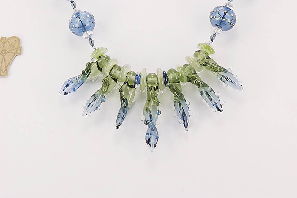 Sage and sapphire colored glass statement necklace.