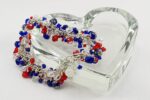 Red, white and blue Swarovski crystal bracelet with sterling silver chain.