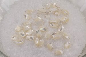 Handmade necklace with mother of pearl and mini freshwater pearls.
