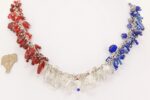 Handmade, red, white and blue Swarovski crystal necklace with sterling silver chain.