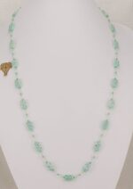 34 inch long, spring green and turquoise colored, millefiori, beaded, necklace