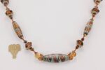 Copper infused glass bead necklace with brown and grey.