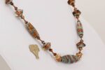 Handmade copper, brown and grey colored glass beaded necklace.