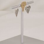 Handmade sterling silver heart earrings with artistic imprints.